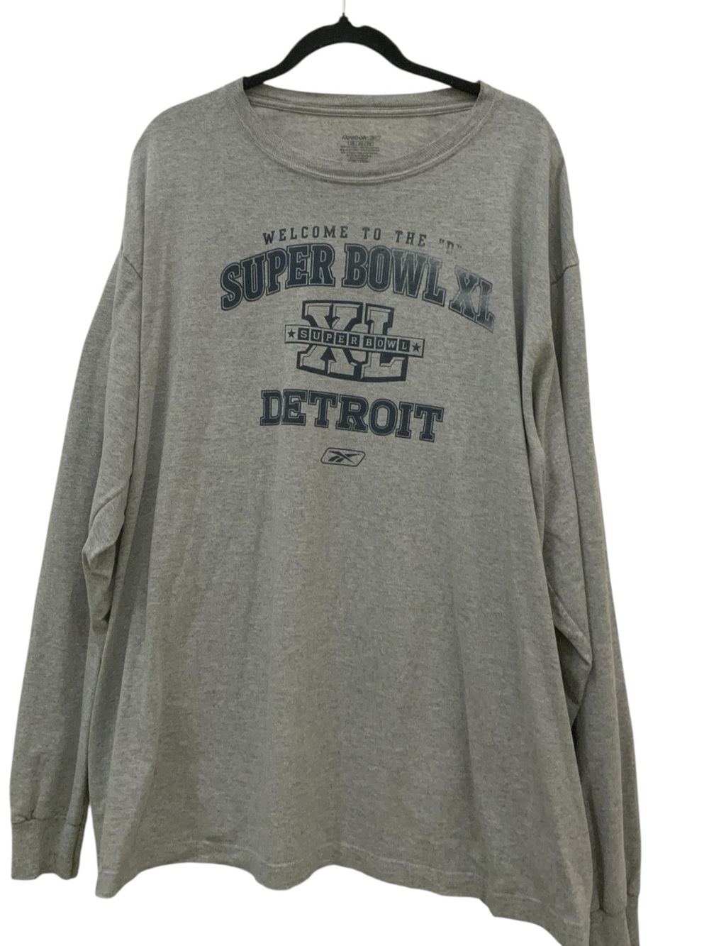 Reebok Gray Super Bowl XL Detroit Long Sleeve Tee SIZE XXL